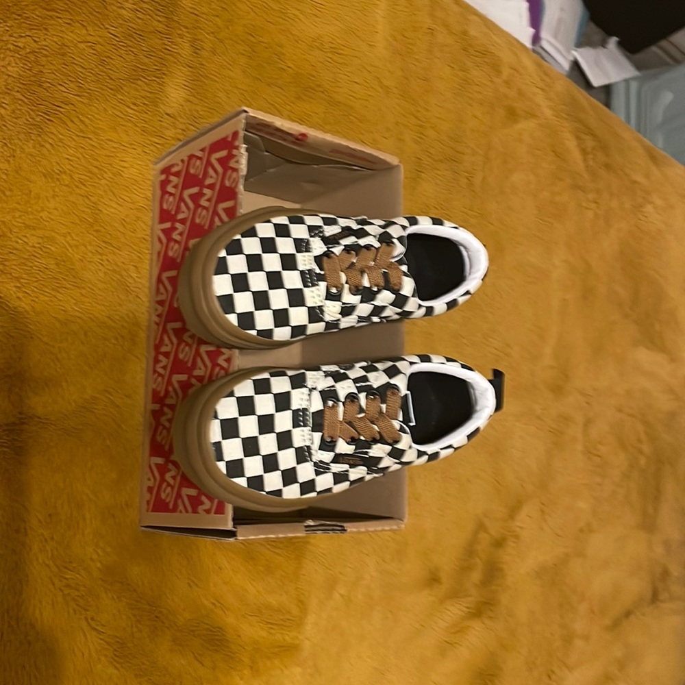 Never worn checkboard gum bottom vans
